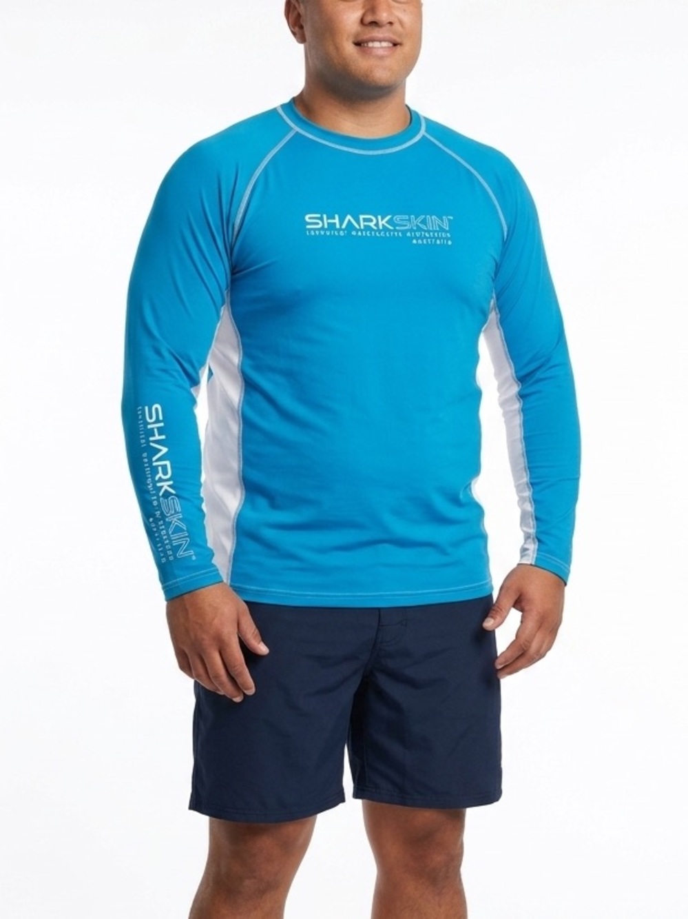Sharkskin Rapid Dry Long Sleeve Rash Guard Shirt Blue White UV Mens 5XL -538